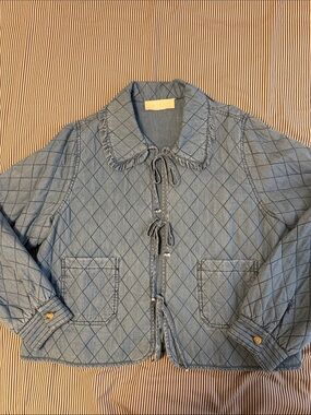 Quilted Denim Tie-Front Jacket - Blue